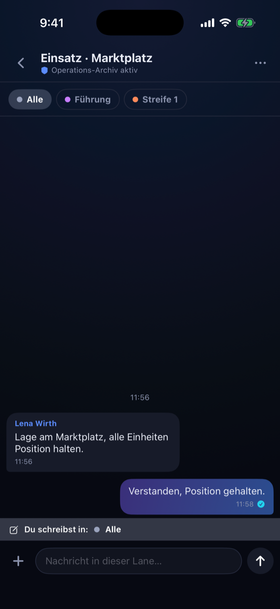 Ein Chat, lagegerecht in Teilbereiche aufgeteilt.
