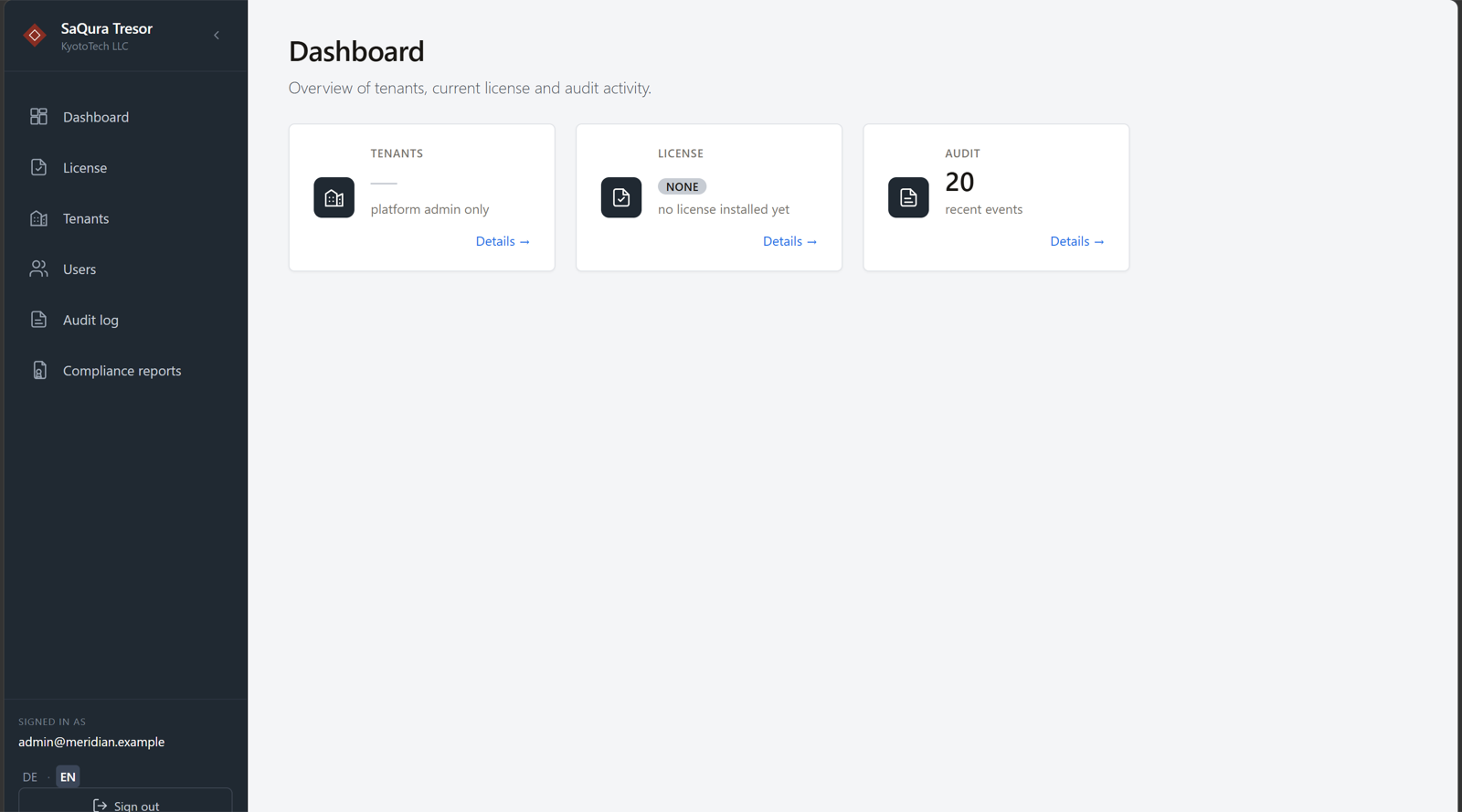 Management console — the overview for administrators